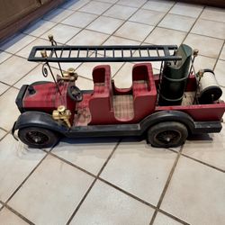 Solid Wood Vintage Decorative Fire Truck 