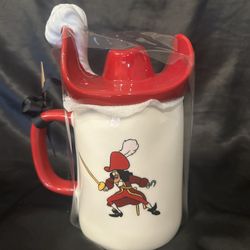 Rae Dunn Captain Hook White Mug Double Sided with Hat Topper