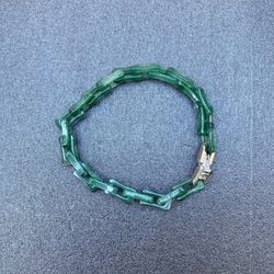 Certificate Jadeite Jade Hand Carved 8mm light green rectangle chain link Bracelet Bangle 6.75inches 