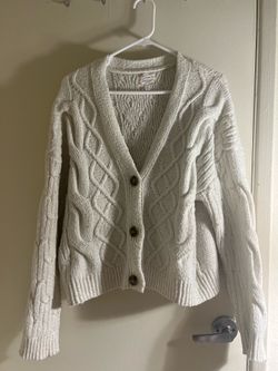 Cozy White Cable Knit Cardigan (Pink Republic)