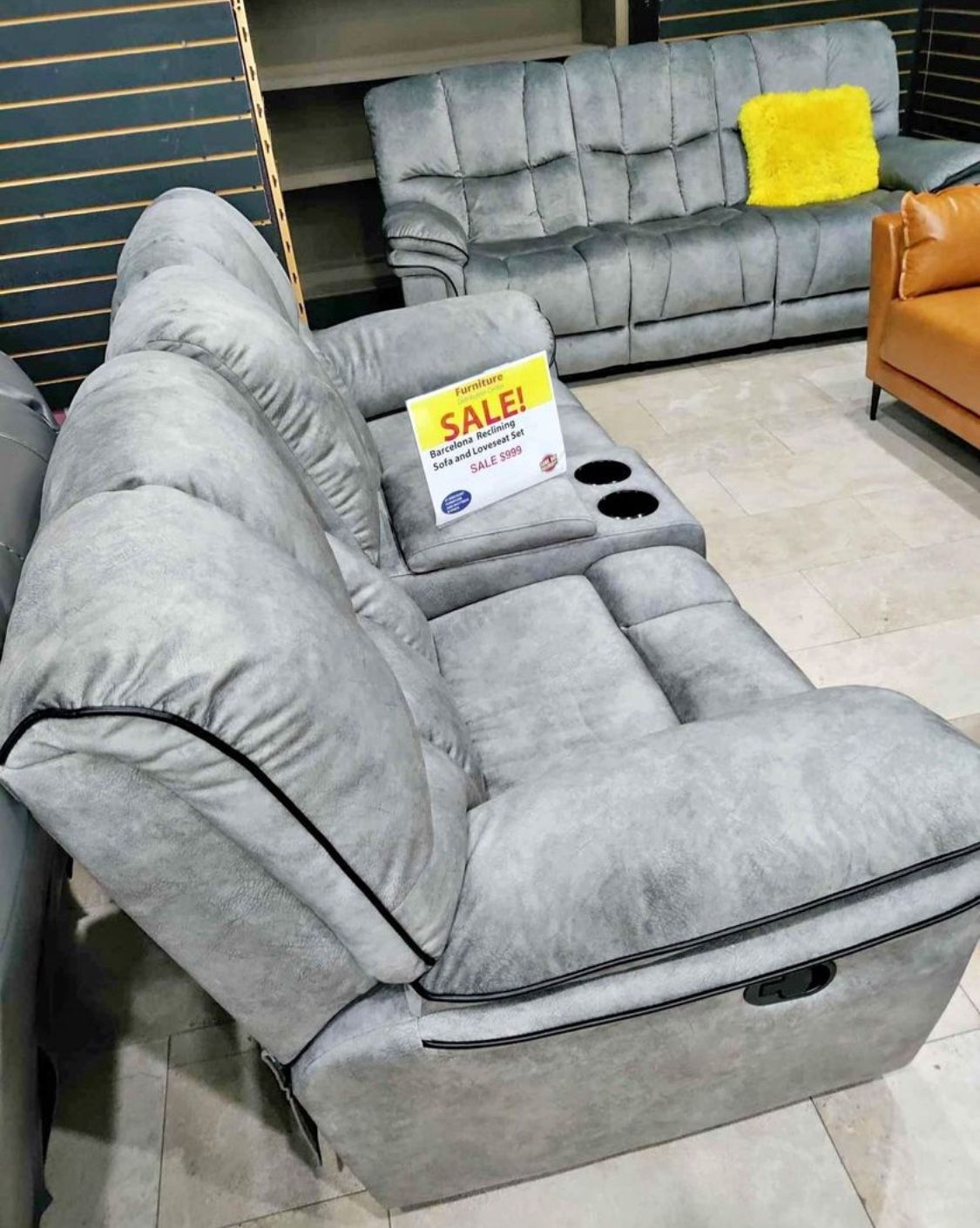 Winter Blowout Sale. Barcelona Gray Reclining Sofa And Loveseat. Set Now Only $999. Easy Finance Option. Same Day Delivery.