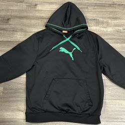 Green and Black Puma Hooded Pullover Sweater - Size L