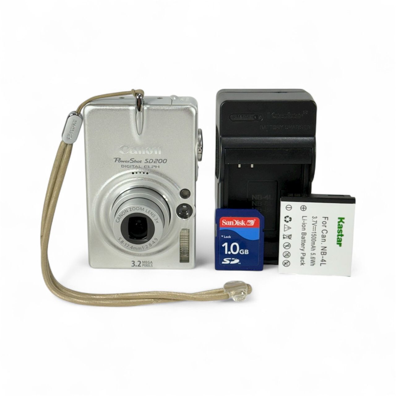 Canon PowerShot SD200 ELPH Silver 3.2MP Digital Camera with 1GB Memory & Charger