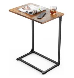 Pipishell C-Shaped Side Table, C Table for Sofa with Two-Piece Desktop & Metal Frame, Large Surface End Table for Living Room, Bedroom, Bedside, Rusti