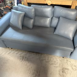 Leath-Aire Sleeper Sofa 2-Seater Modern Style, Queen Bed, Hidden Storage, Side Pockets, Grid Tufted, Metal Frame