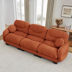 Seattle 116" Chenille 3-Seater Modular Sofa with Curved Armrests and 2 Pillows