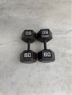 Cap 60Lb  pair Solid Barbell Hex Dumbbells $120