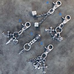 Chrome KeyChain Hearts Wallet Chain Bag Handbag Charm Jewelry Punk Rock Cross 