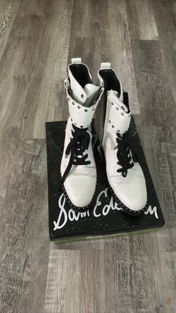 Sam Edelman Women’s Leather Ankle Boots – Size 7.5 Off-White & Black Lace-Up