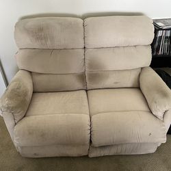 Tan Couch With Reclining Footrests