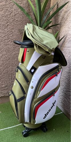 Golf Club 6-Way Divider Travel Bag w/360* swivel wheels, 12 Zipper Pockets including shoe compartments and a retractable hard-shell cover