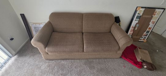 Tan Fabric Two-Seat Loveseat Sofa
