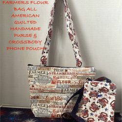 NEW FARMERS FLOUR SACK ALL AMERICAN QUILTED HANDMADE PURSE & CROSSBODY PHONE POUCH 