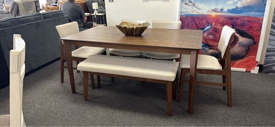 Mid century modern dining set with 4 chairs and bench