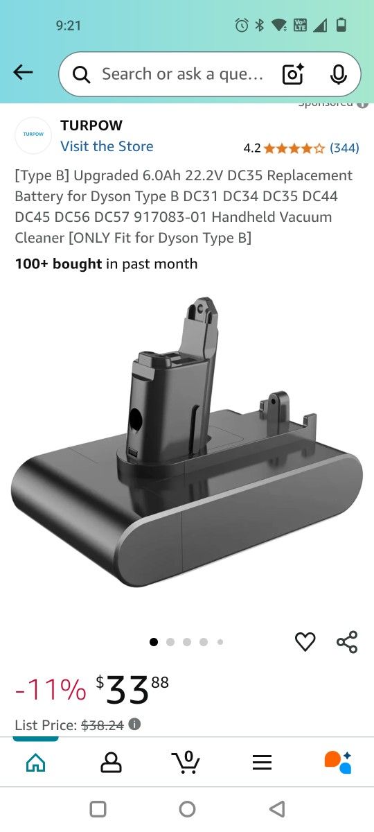 Replacement Battery For Dyson Vacuum (Type B)