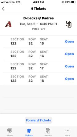 (2) Tickets - Padres v Diamondbacks 9/6
