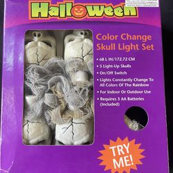 Halloween SET OF Color Changing Lights Skeleton Tattered Skull Head