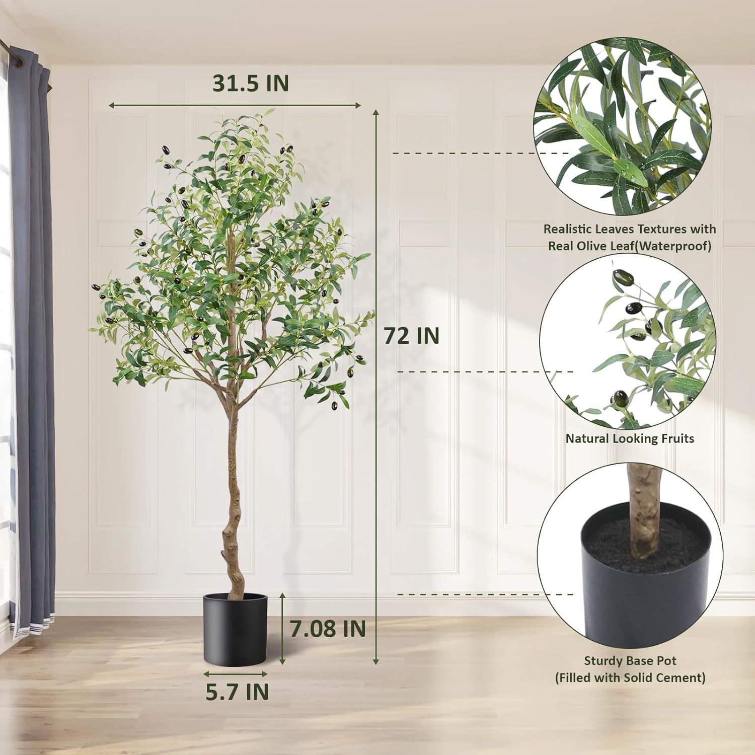 Artificial Olive Tree 6FT Tall, Faux Olive Trees with Pot, 72in Outdoor Fake Potted Silk Plant for Home Decor Indoor Gift