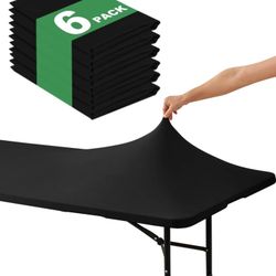 6 Pack 6 Foot Elastic Stretch Folding Table Top Cover Water-Resistant Reusable for Outdoor Picnic Camping Party Event, Black, 72" L x 30" W