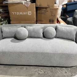 (Brand new) 85" Boucle Upholstered Sofa Couch with 5 Toss Pillows, Grey