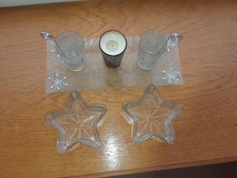 Christmas Glass tealight holders with tray and cheese board.
