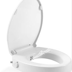 Raised Elevated Elongated Toilet Seat With Bidet Adjustable Spray Soft Close Lid Quick Release