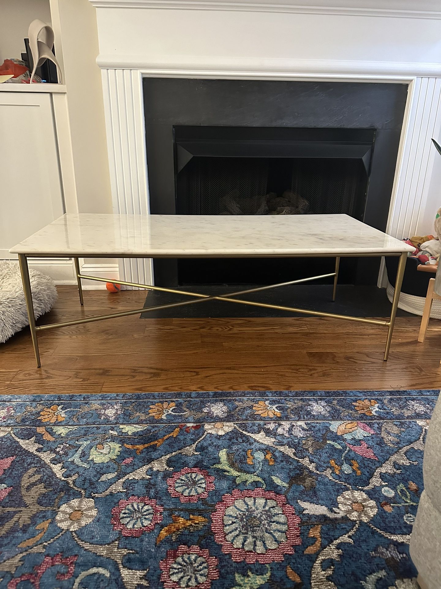 West Elm White Marble And Brass Coffee Table 