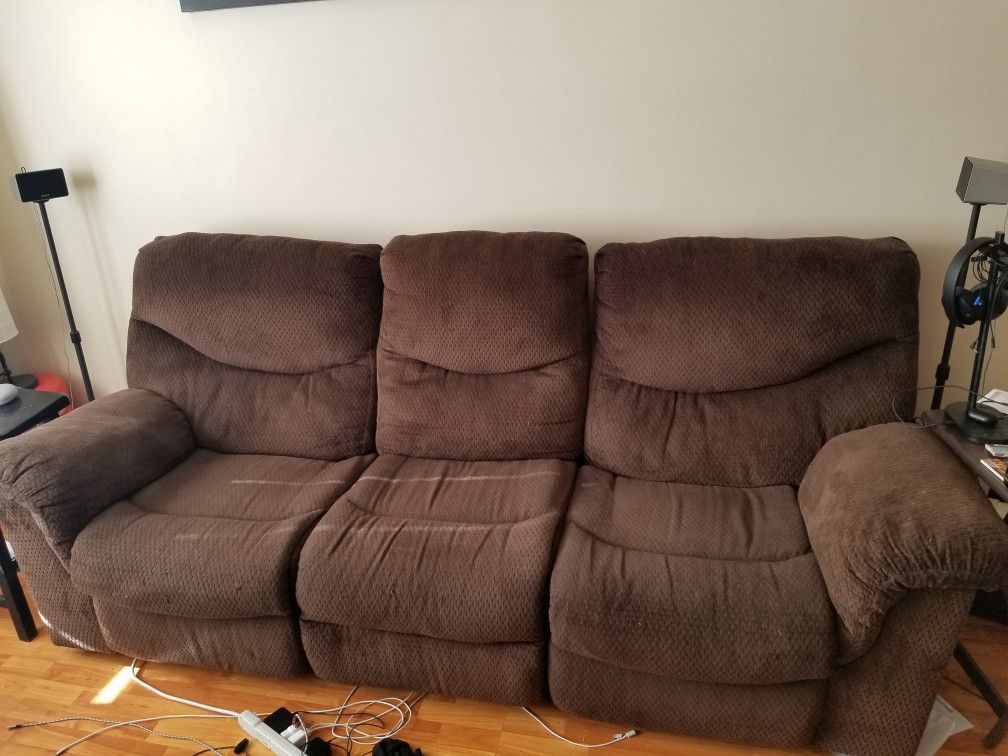 Reclining couch, recliner, table, entertainment table
