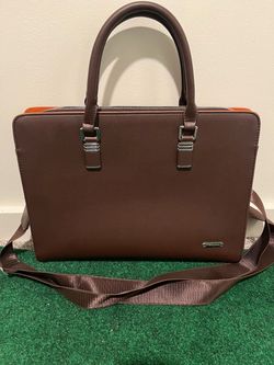 Brown Leather Briefcase with Shoulder Strap
