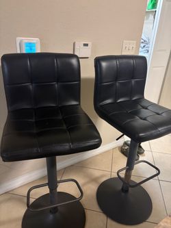 Black Faux Leather Adjustable Bar Stools – Set of 2
