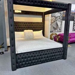 King Bed Frame In Black Velvet