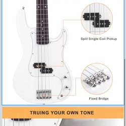 Glarry Electric Bass Guitar Full Size 4 String Rosewood Basswood Fire Style Exquisite Burning Bass (White) 