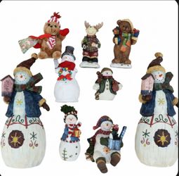 Rare Vintage SNOWMAN FIGURINES 9 PIECE LOT. Awesome Christmas Decor!