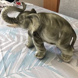 Vtg Ceramic Elephant With Trunk Up - 5.5” Tall, 7” Long