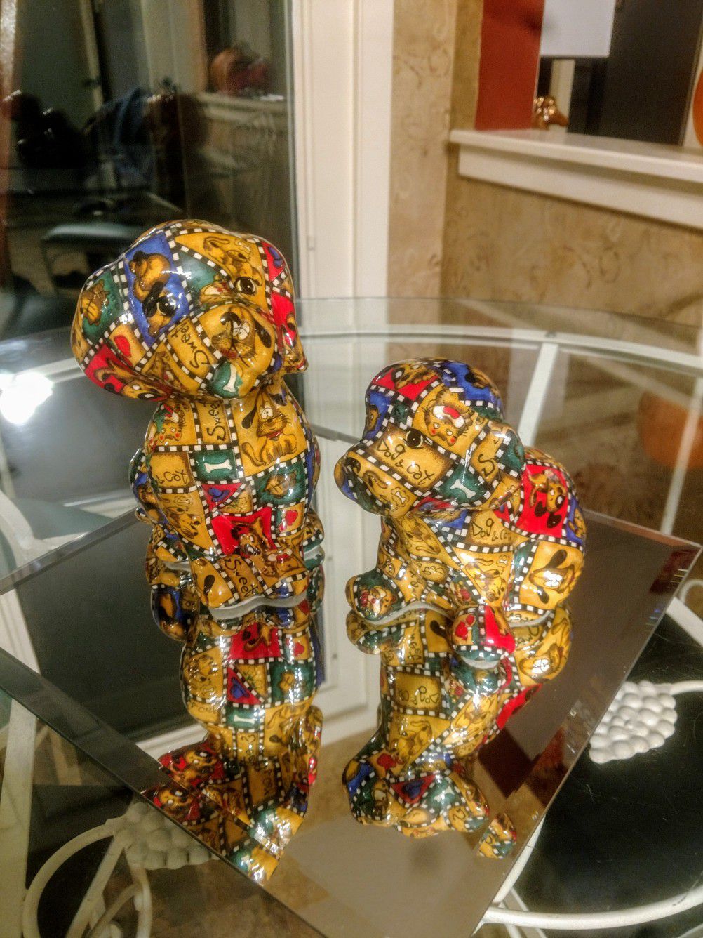 Vintage Decoupage Ceramic Dog Figurines