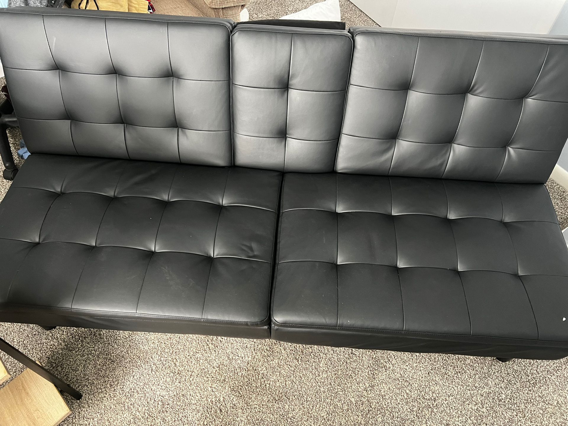 Faux Leather Futon W/ Cup Holders
