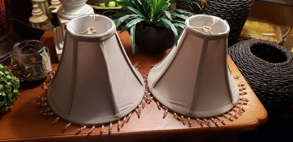 2 Green Fabric Shades With Tassels