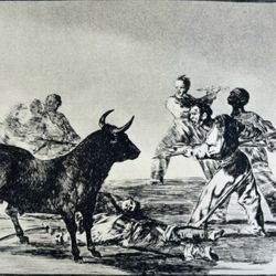 Mob Bullfighting Original Antique Vintage Fine Art GOYA Print of Etching 1960’s Spain Printed Collectible Bull Fighting