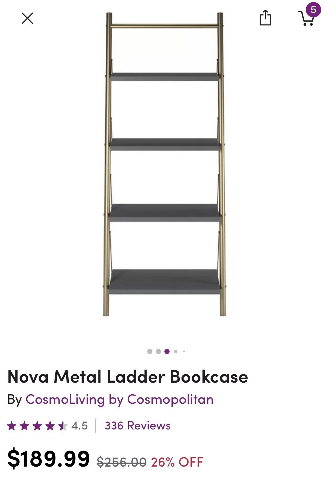 Grey/Gold - Metal Ladder Bookcase