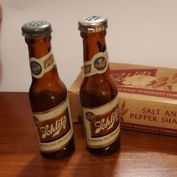 Vintage Glass Schlitz Beer Bottle Salt And Pepper Shakers 