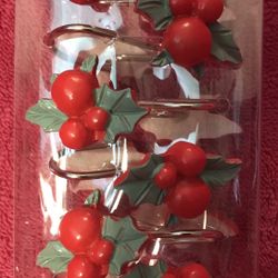 Christmas Holly Berry Set Of 12 Ceramic & Metal Shower Curtain Hooks NEW in Package!
