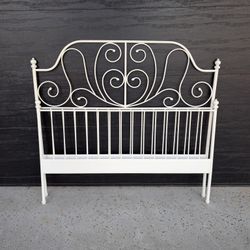 Ikea Leirvik Queen Size White Metal Bed Frame Complete