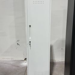 Broom Closet Storage Cabinet,65" H Slim Tool Cabinets with Locking Door and 2 Shelves,Utility Cabinet with Hanging Rod and Hooks for Home Office(White