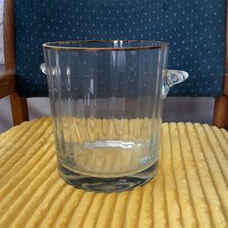 Block Crystal Ice Bucket Trimmed In Gold