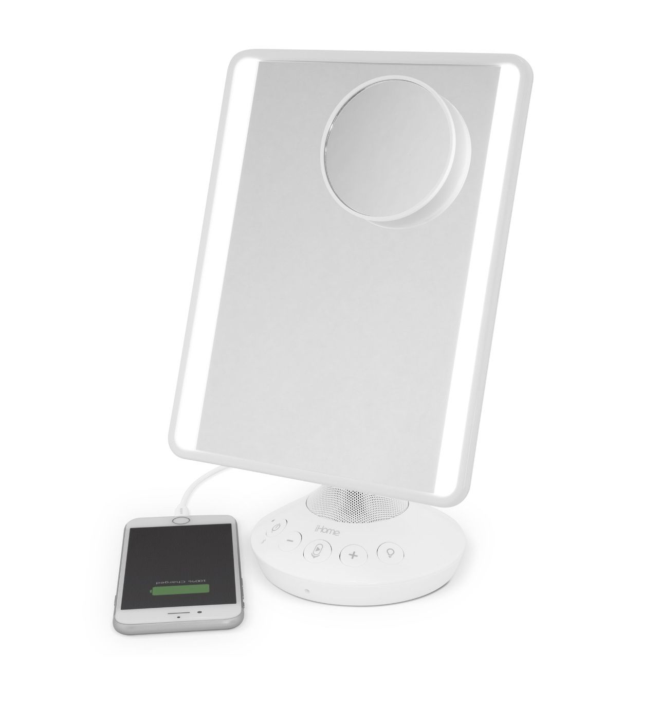 Home Mirror with Bluetooth Audio, LED Lighting, Bonus 10x Magnification, Siri & Google Support USB Charging, 7" x 9"