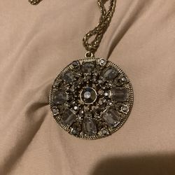 Embellished Hematite Colored Medallion Necklace