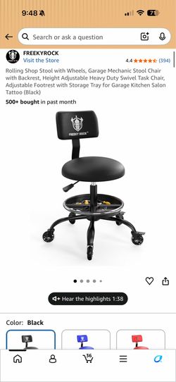 Brand New Black Height Adjustable Rolling Mechanic Stool w/Roller Blade Wheels