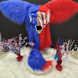 Patriotic Dino Fursuit Head, Red/White/Blue, 250th Anniversary Dino Furry Mask