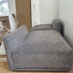 2 Modern Grey Linen Sofa Chairs 