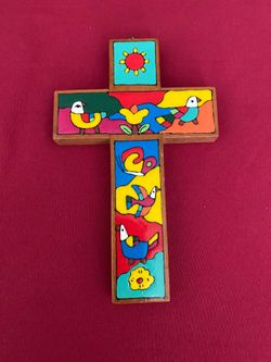 Hand Painted El Salvadorian Wooden Cross